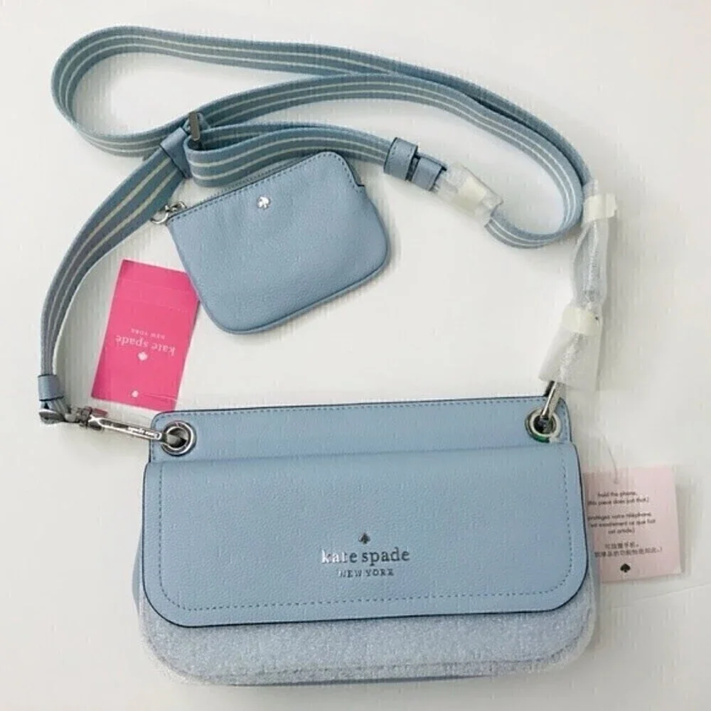 New! Kate Spade Rosie Small Flap Pebbled Leather Ocean Fog Crossbody Bag